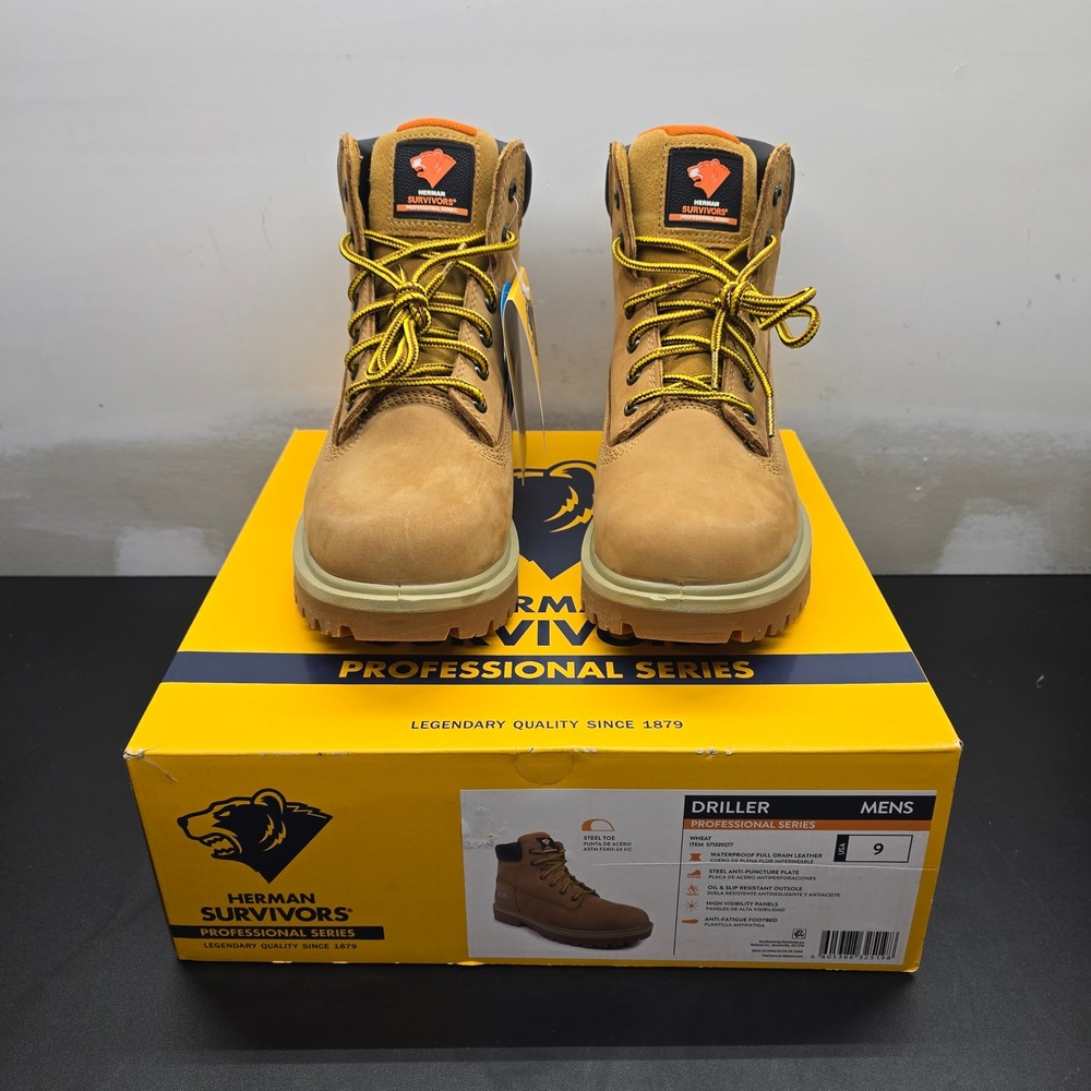 Herman Survivors Driller Men 9 Wheat Steel Toe Waterproof Work Boots MNHS29DP001